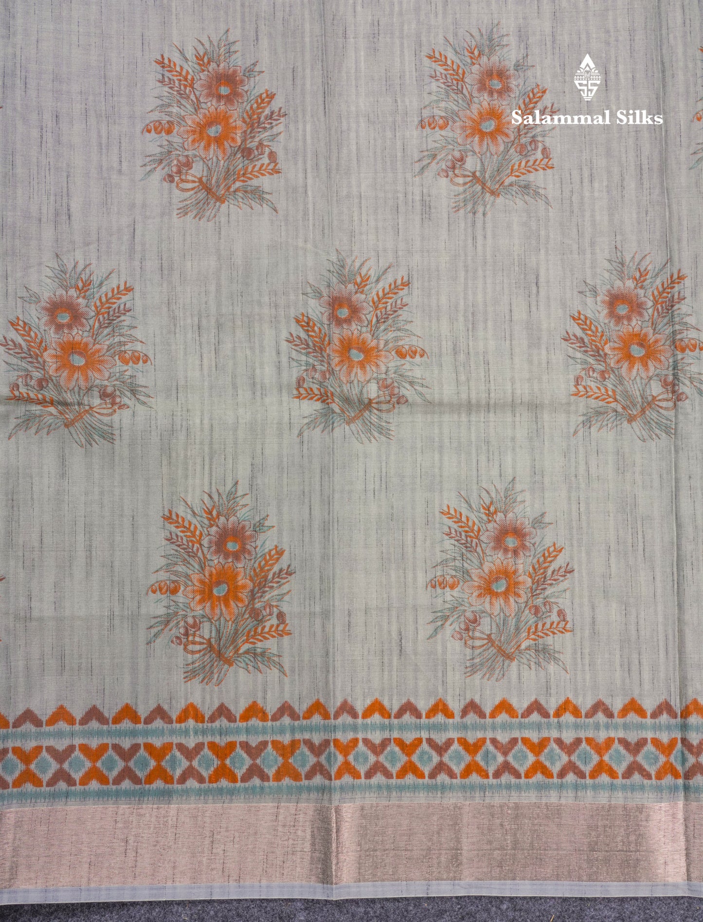 Gray Fancy Saree With Copper Zari Border