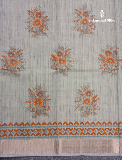 Gray Fancy Saree With Copper Zari Border