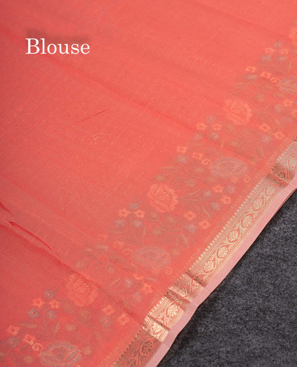 Beautiful Pastel Blue Zari Lines Cotton Mix Fancy Saree With Embroidery Floral Design & Small Zari Border