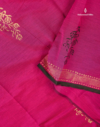 South Cotton Saree - Pink Printed Saree With Contrast Cream Sandal Blouse