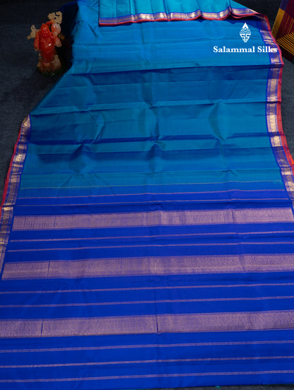 Dual Tone Ramar Blue Pure Kanjivaram Silk Saree With Contrast Royal Blue Blouse