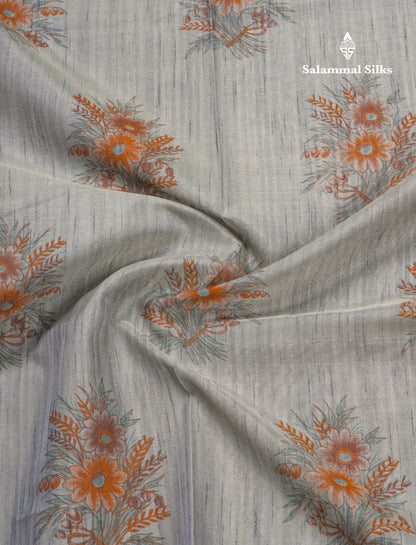 Gray Fancy Saree With Copper Zari Border