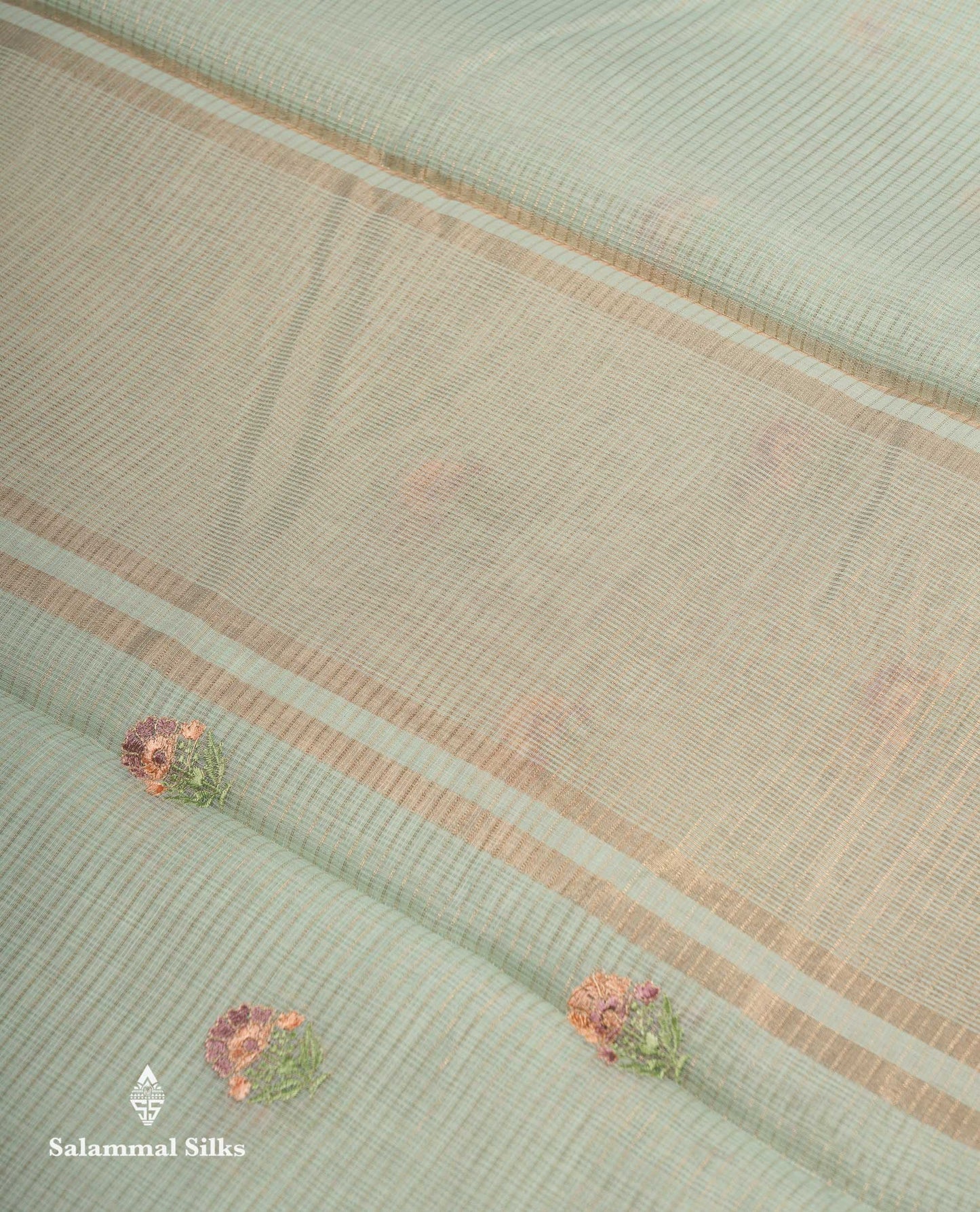 Beautiful Light Lavender Embroidery Floral Design Kota Cotton  Mix Saree With Fancy Border