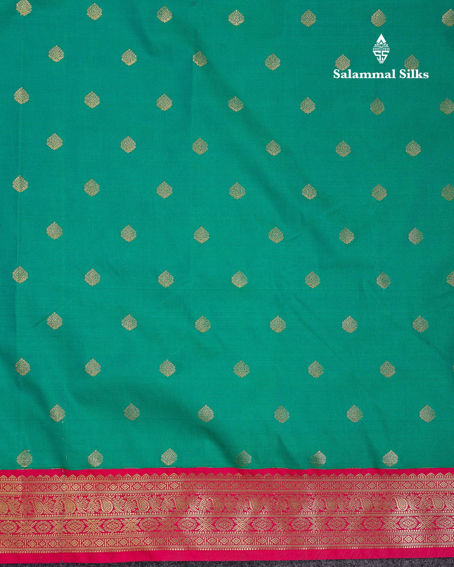 Beautiful Sapphire Green Semi Silk Saree With Contrast Pink Traditional Small Border
