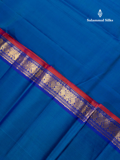 Dual Tone Ramar Blue Pure Kanjivaram Silk Saree With Contrast Royal Blue Blouse