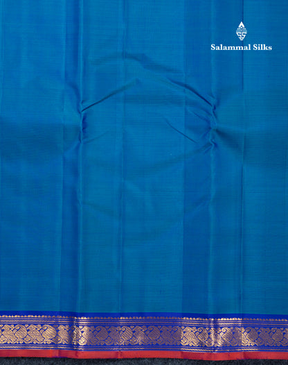 Dual Tone Ramar Blue Pure Kanjivaram Silk Saree With Contrast Royal Blue Blouse