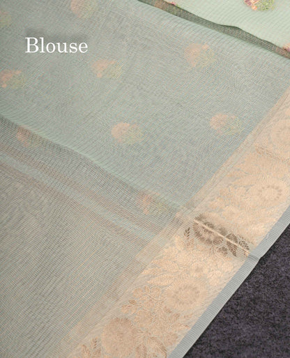 Beautiful Light Lavender Embroidery Floral Design Kota Cotton  Mix Saree With Fancy Border