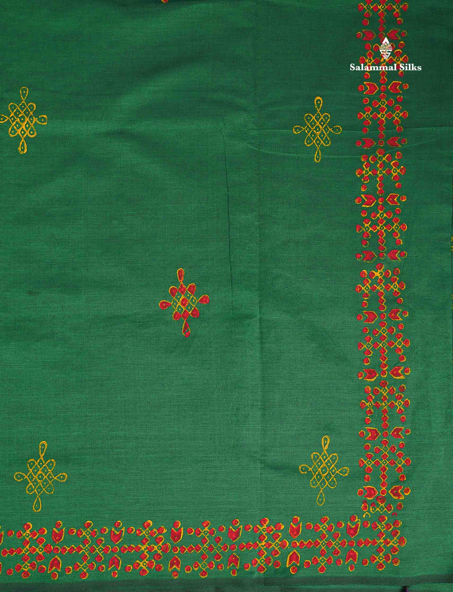 South Cotton Saree - Bottle Green Printed Saree With Contrast Mustard Yellow Blouse