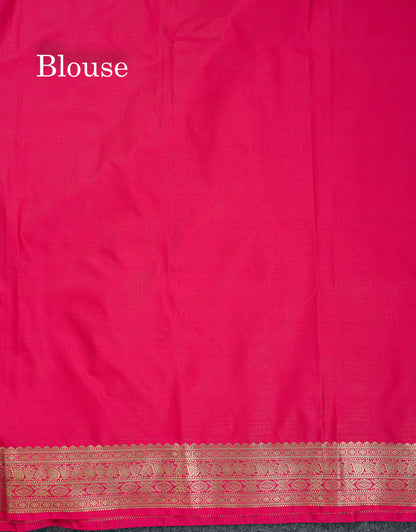 Beautiful Sapphire Green Semi Silk Saree With Contrast Pink Traditional Small Border