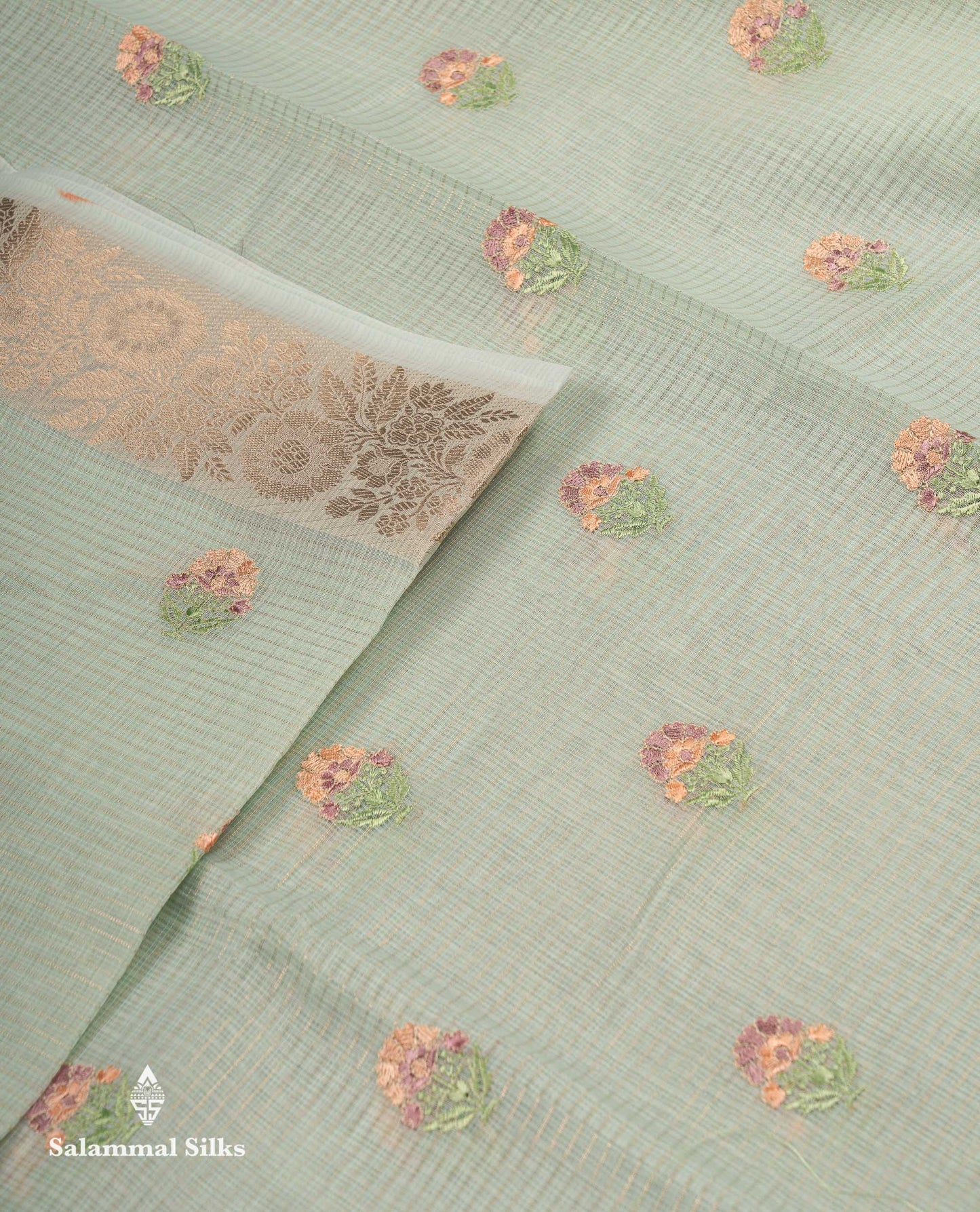 Beautiful Light Lavender Embroidery Floral Design Kota Cotton  Mix Saree With Fancy Border