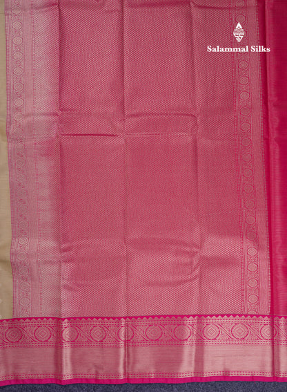Beautiful Beige Vaira Oosi Lines Semi Silk Saree With Contrast Pink Border