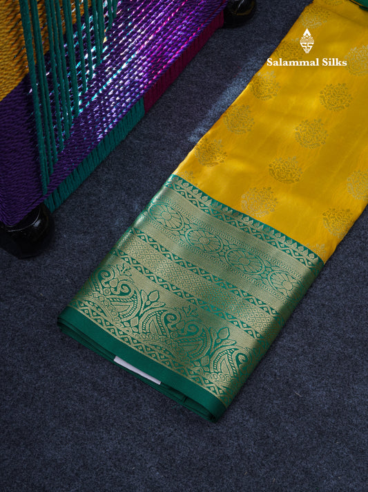 Semi Silk Pattu Pavadai (Mustard Yellow) With Green Blouse 36"