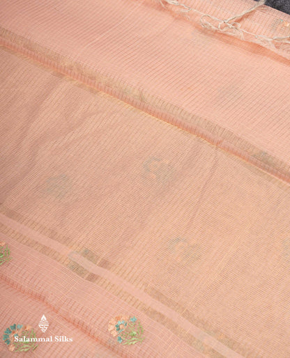 Beautiful Light Lavender Embroidery Floral Design Kota Cotton  Mix Saree With Fancy Border