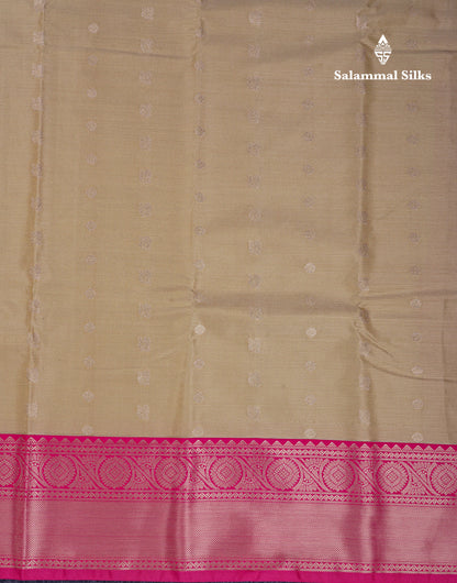 Beautiful Beige Vaira Oosi Lines Semi Silk Saree With Contrast Pink Border