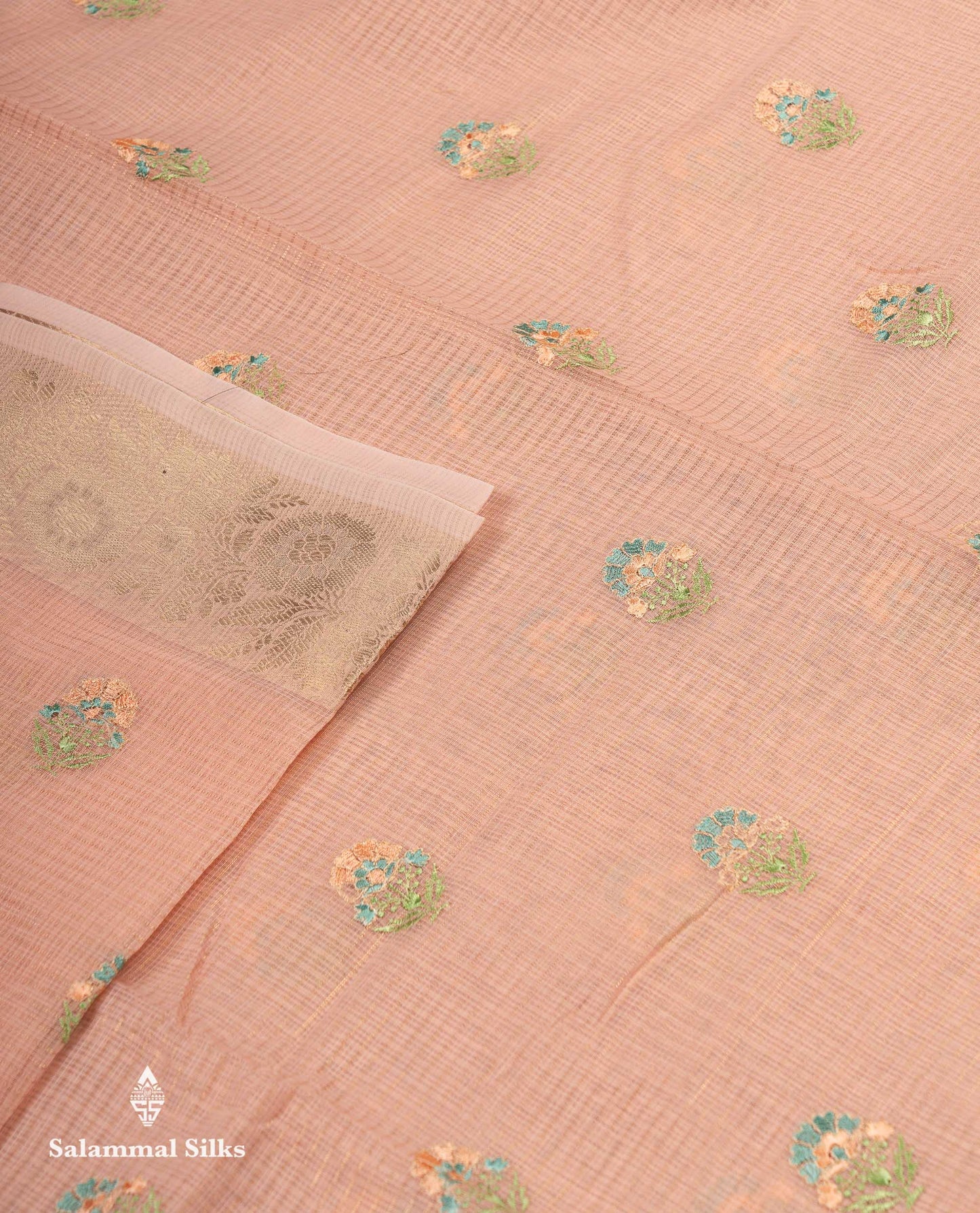 Beautiful Light Lavender Embroidery Floral Design Kota Cotton  Mix Saree With Fancy Border