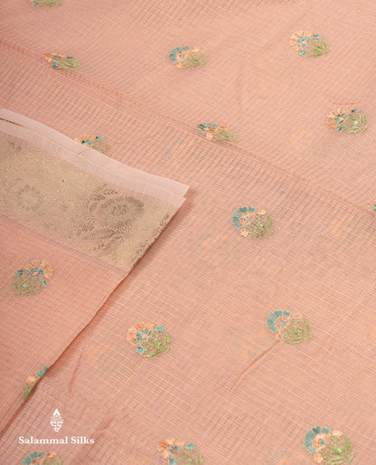 Beautiful Light Lavender Embroidery Floral Design Kota Cotton  Mix Saree With Fancy Border