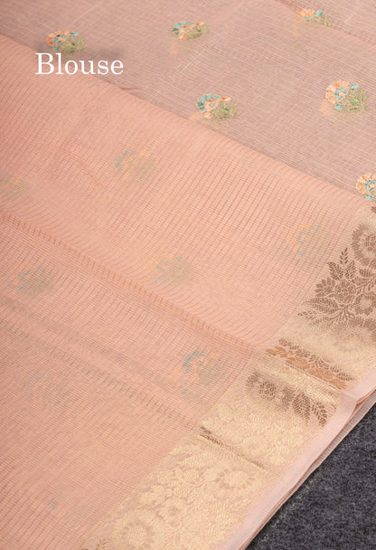 Beautiful Light Lavender Embroidery Floral Design Kota Cotton  Mix Saree With Fancy Border