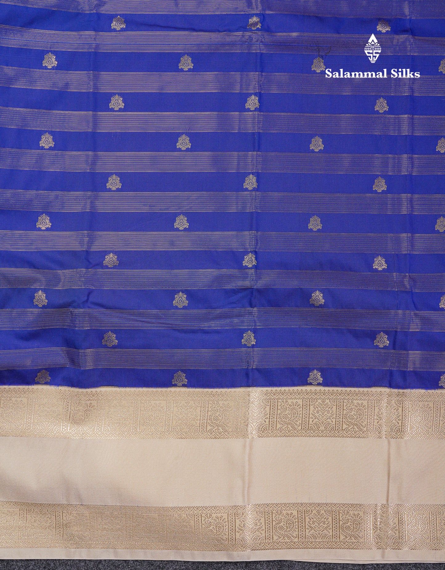 Beautiful Royal Blue Semi Silk Saree With Contrast Cream Sandal Traditional Rettapet Border