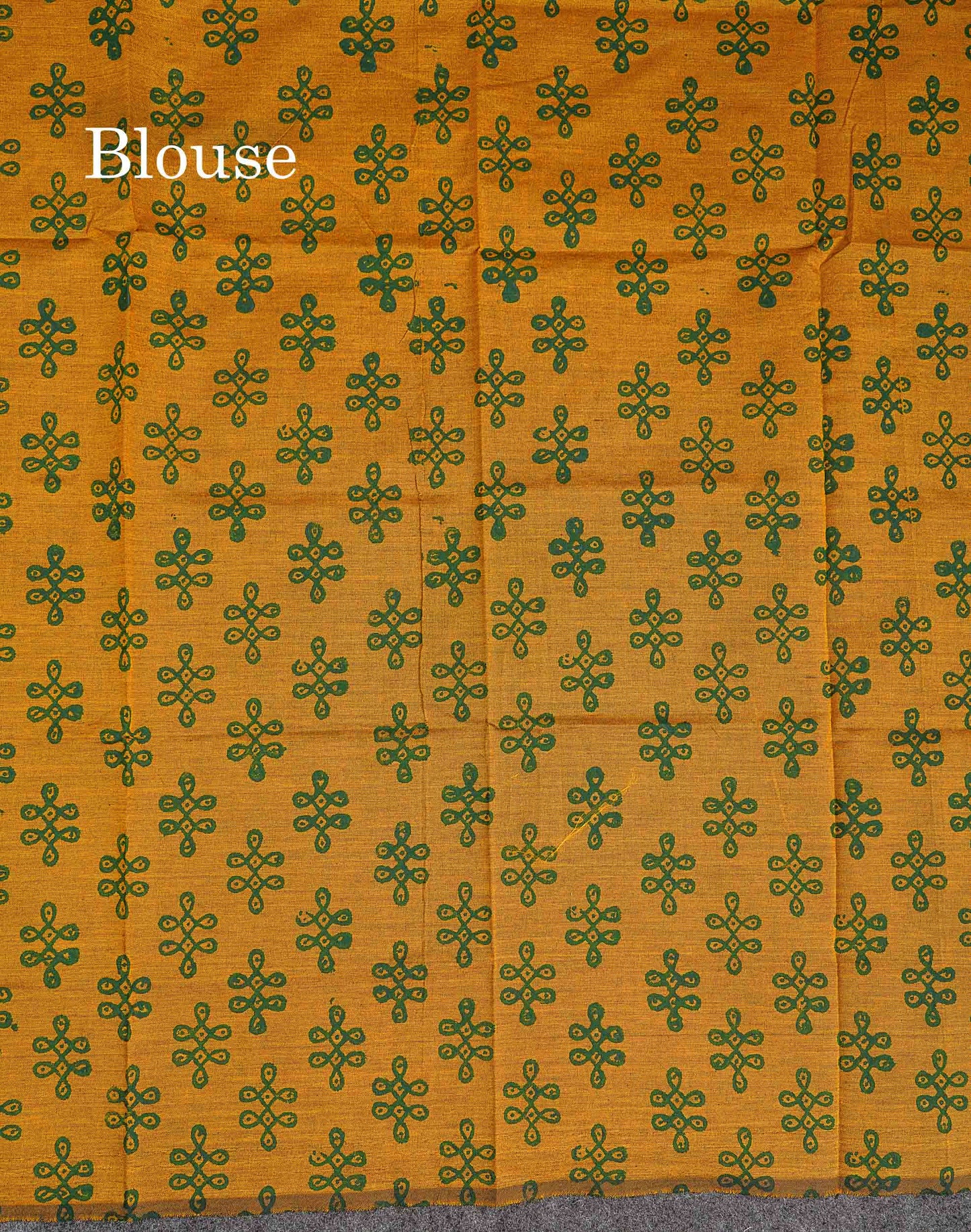 South Cotton Saree - Bottle Green Printed Saree With Contrast Mustard Yellow Blouse