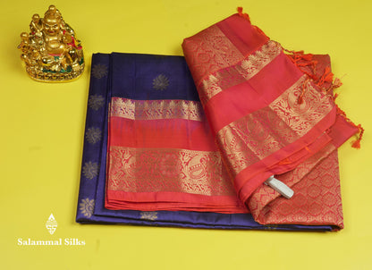 Beautiful Bottle Green Pure Kanjivaram Soft Silk Saree With Contrast Pinkish Orange Border