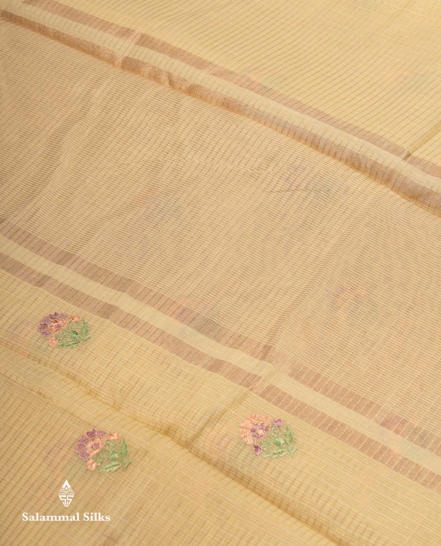 Beautiful Light Lavender Embroidery Floral Design Kota Cotton  Mix Saree With Fancy Border