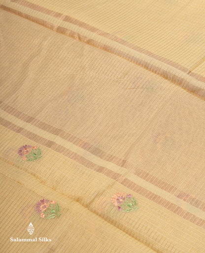 Beautiful Light Lavender Embroidery Floral Design Kota Cotton  Mix Saree With Fancy Border