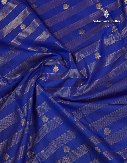 Beautiful Royal Blue Semi Silk Saree With Contrast Cream Sandal Traditional Rettapet Border