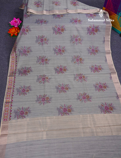 Elaichi Green Printed Cotton Mix Saree With Small Tissue Border