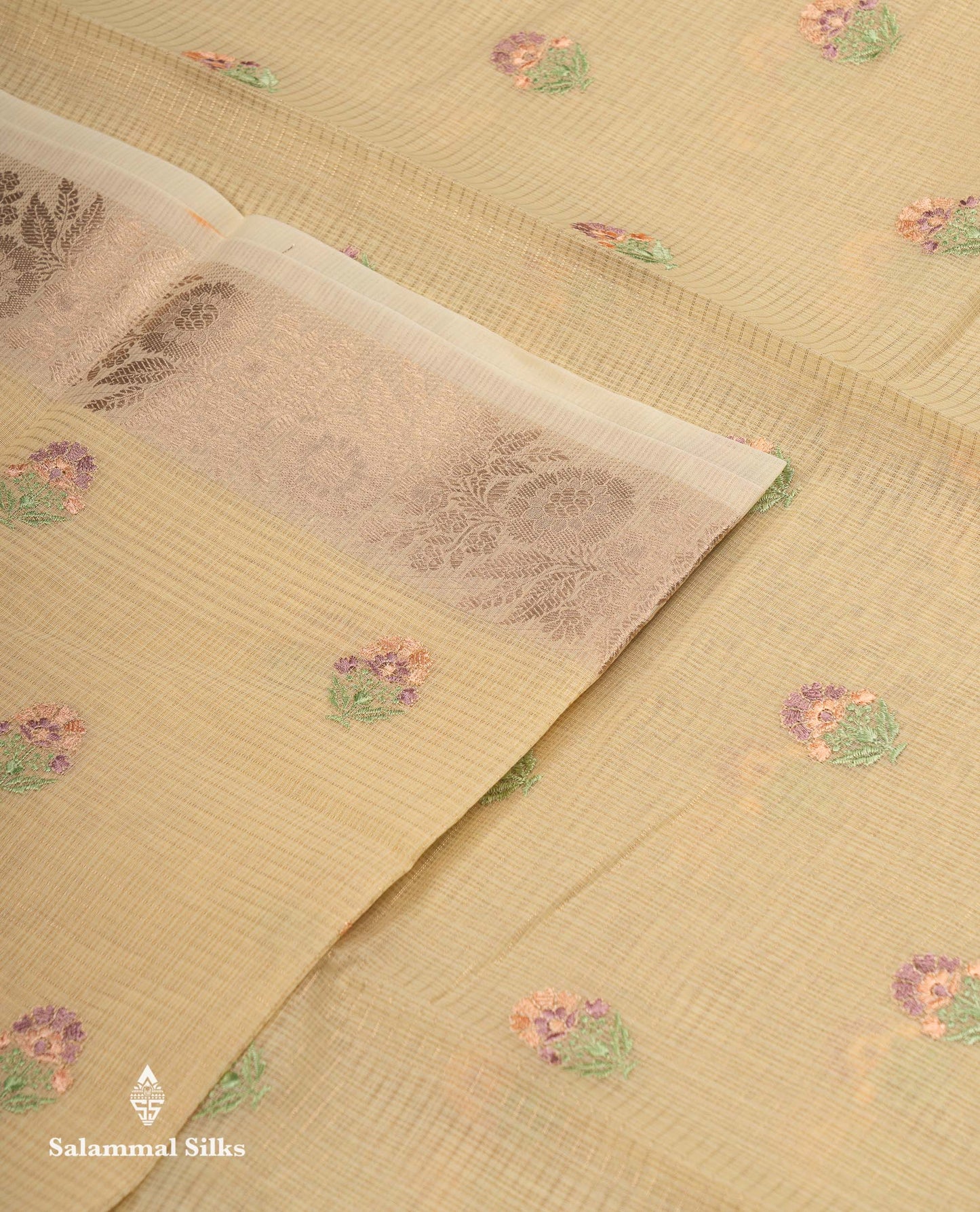 Beautiful Light Lavender Embroidery Floral Design Kota Cotton  Mix Saree With Fancy Border