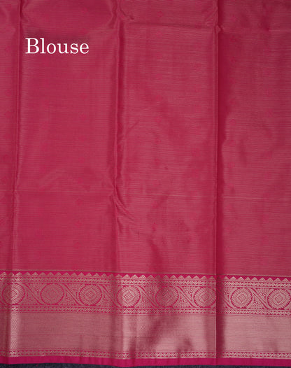 Beautiful Beige Vaira Oosi Lines Semi Silk Saree With Contrast Pink Border