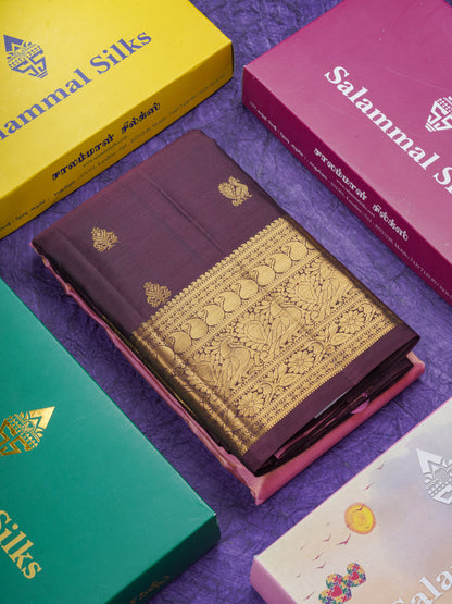 Korvai Beautiful Baby Pink Tissue Plain Pure Kanjivaram Silk Saree With Contrast Brown Traditional Long Border