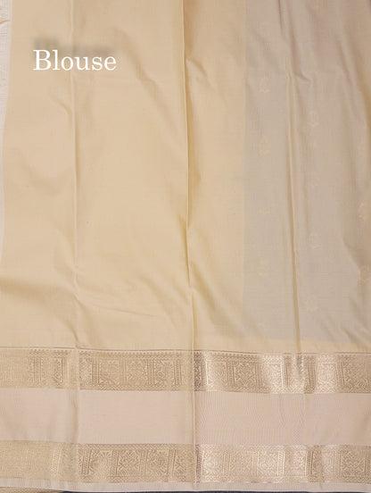 Beautiful Royal Blue Semi Silk Saree With Contrast Cream Sandal Traditional Rettapet Border