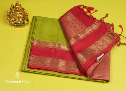 Beautiful Sapphire Blue Pure Kanjivaram Soft Silk Saree With Contrast Chilly Red Border