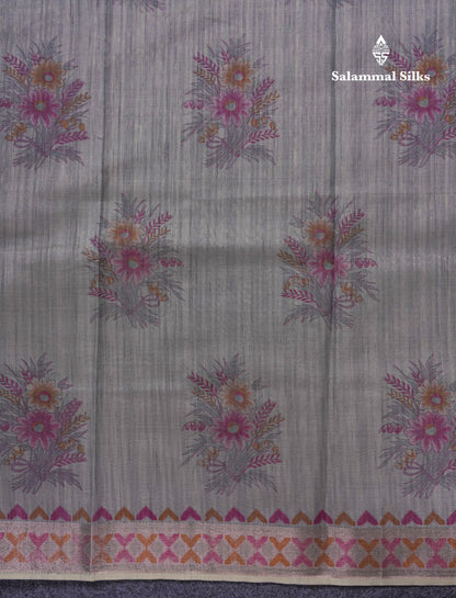 Elaichi Green Printed Cotton Mix Saree With Small Tissue Border