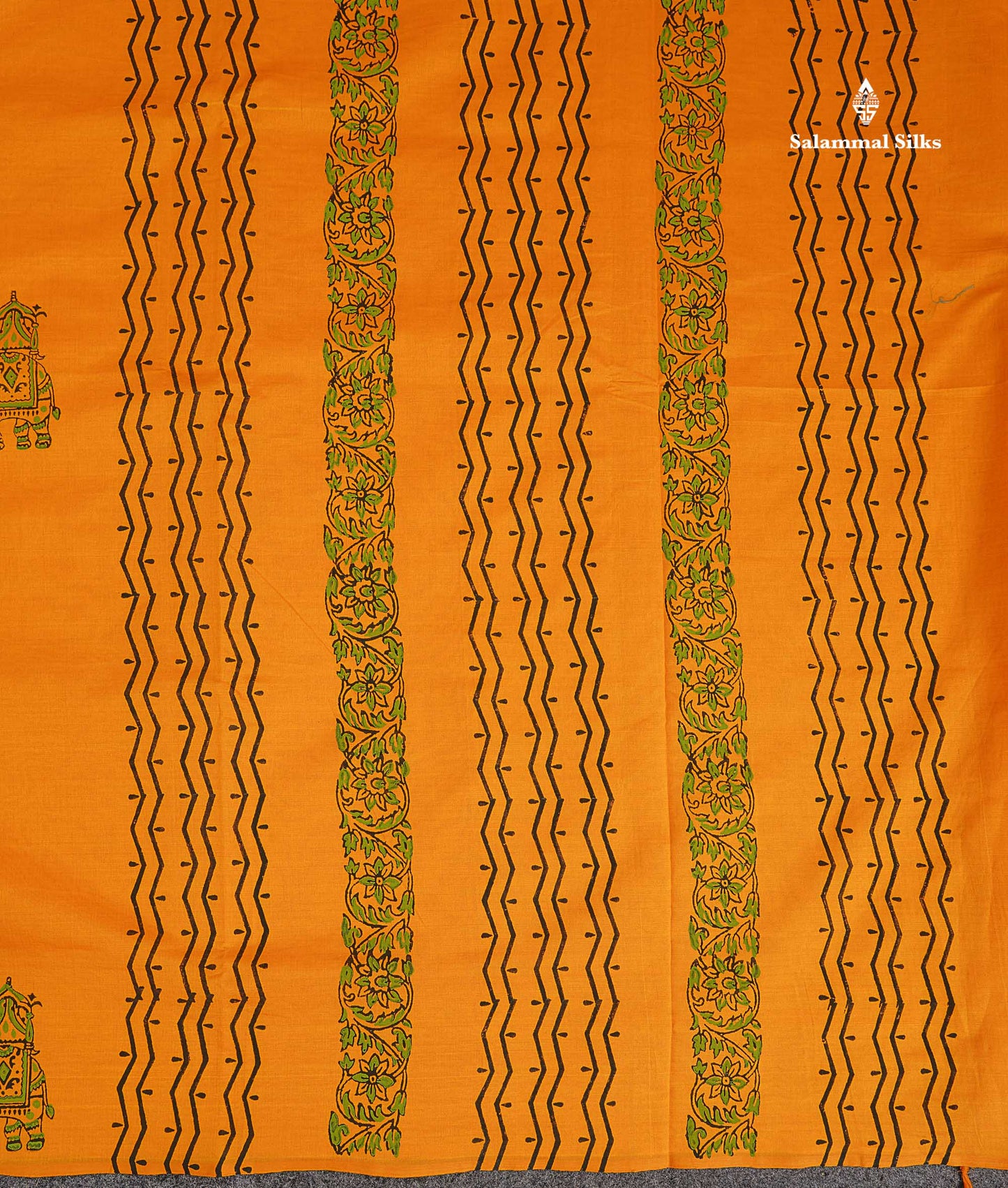 South Cotton Saree - Mustard Yellow Printed Saree With Contrast Black Blouse