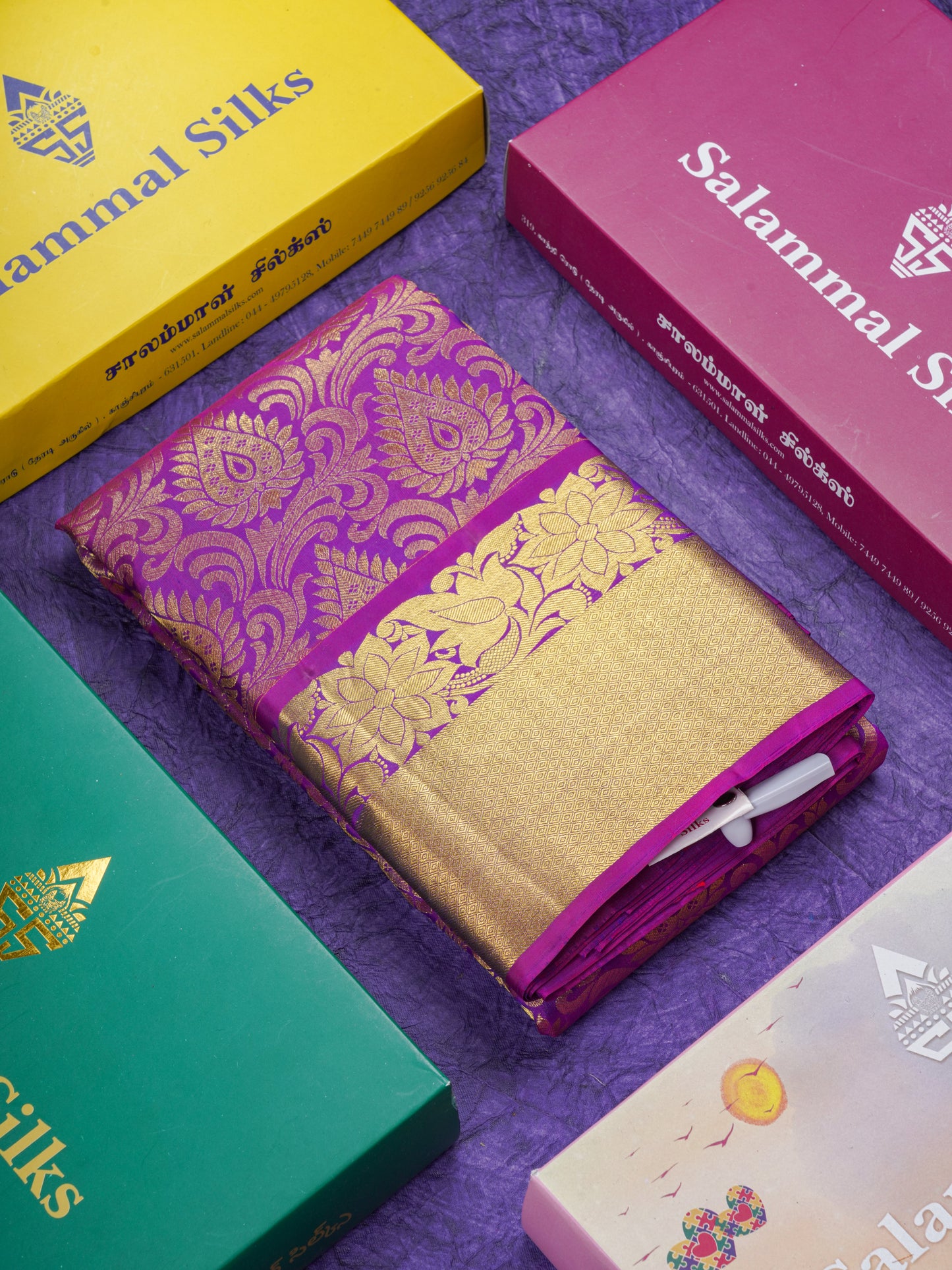 Beautiful Purple Bridal Pure Kanjivaram Silk Saree With Traditional Evening Morning Border