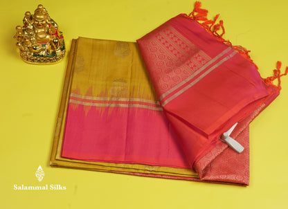 Beautiful Mustard Yellow Pure Kanjivaram Soft Silk Saree With Contrast Rexona Green Border