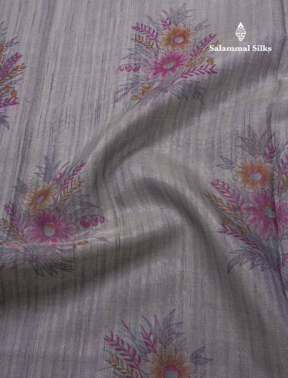 Elaichi Green Printed Cotton Mix Saree With Small Tissue Border