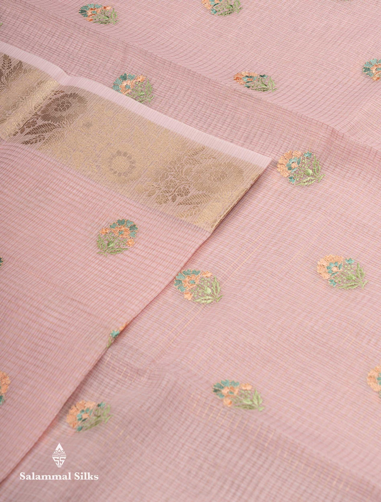 Beautiful Light Lavender Embroidery Floral Design Kota Cotton  Mix Saree With Fancy Border