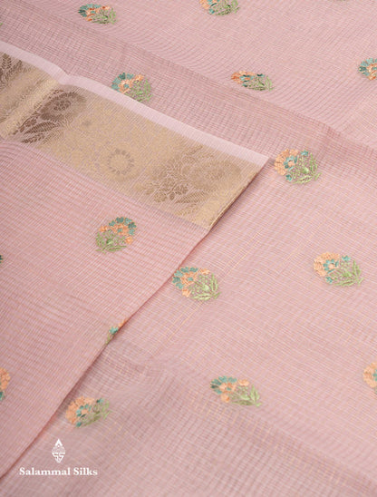 Beautiful Light Lavender Embroidery Floral Design Kota Cotton  Mix Saree With Fancy Border