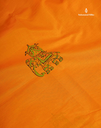 South Cotton Saree - Mustard Yellow Printed Saree With Contrast Black Blouse