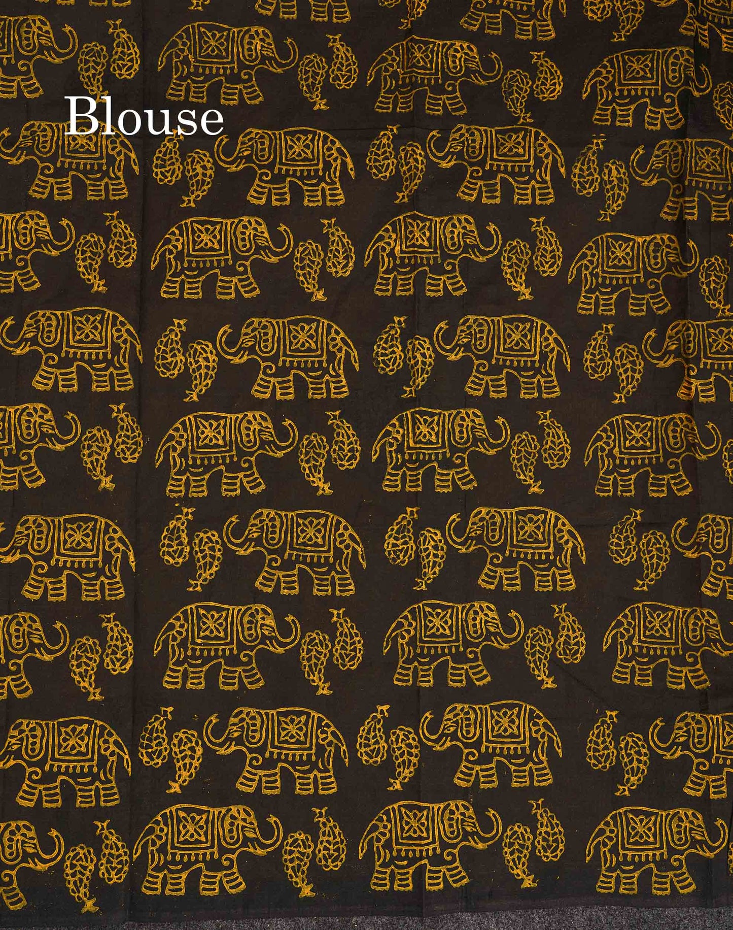 South Cotton Saree - Mustard Yellow Printed Saree With Contrast Black Blouse