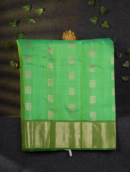 Beautiful Pure Silk Pattu Pavadai Checks With Butta (Pink) With Contrast Bottle Green Blouse 45"