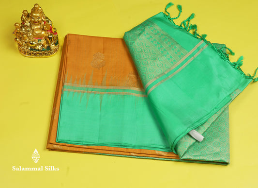 Beautiful Mustard Yellow Pure Kanjivaram Soft Silk Saree With Contrast Rexona Green Border