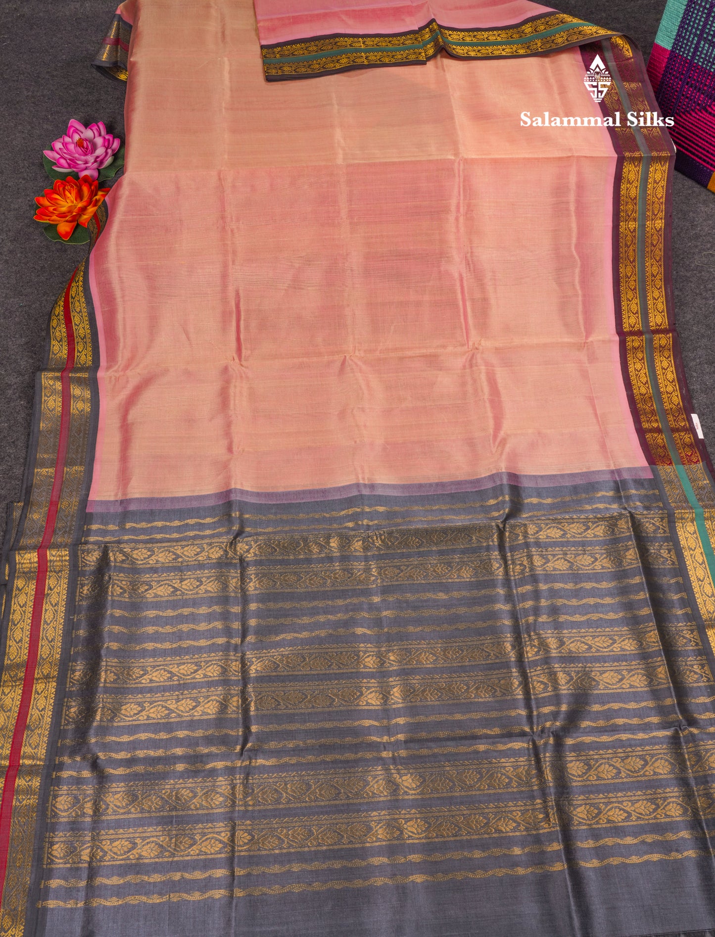 Onion Pink Pure Silk Cotton Saree With Contrast Dark Purple Traditional Border