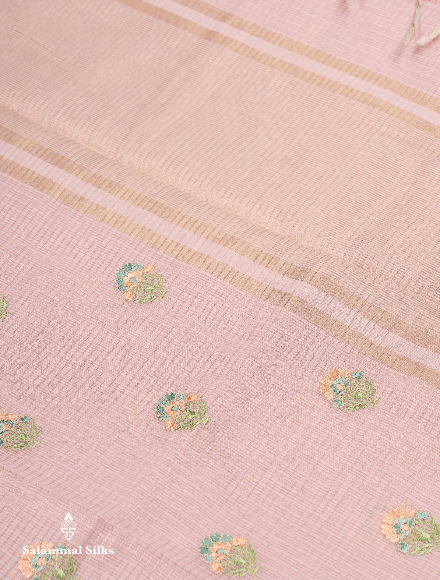 Beautiful Light Lavender Embroidery Floral Design Kota Cotton  Mix Saree With Fancy Border