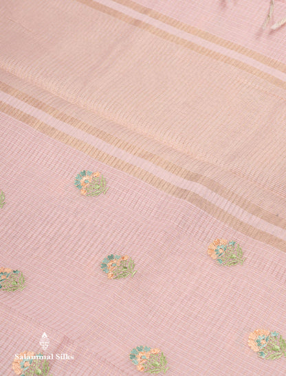 Beautiful Light Lavender Embroidery Floral Design Kota Cotton  Mix Saree With Fancy Border