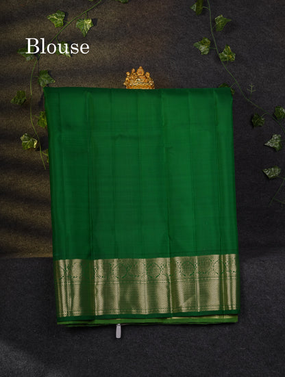 Beautiful Pure Silk Pattu Pavadai Checks With Butta (Pink) With Contrast Bottle Green Blouse 45"
