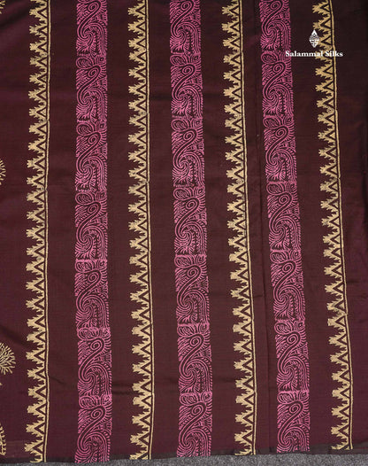 South Cotton Saree - Dark Brown Printed Saree With Contrast Onion Pink Blouse