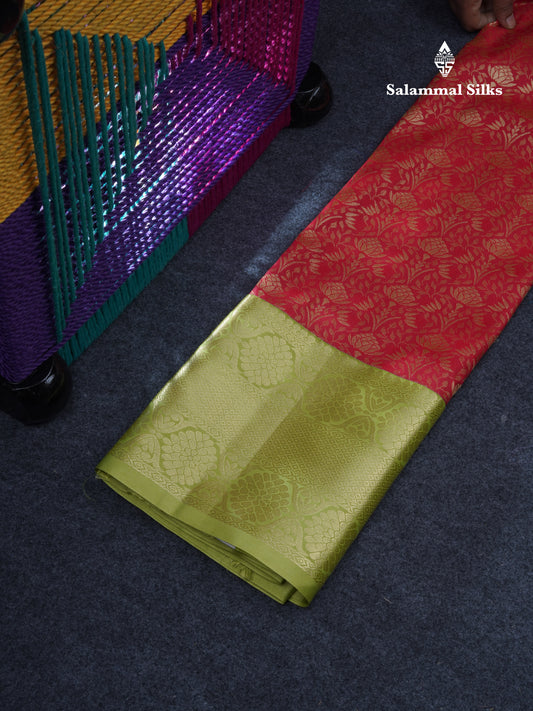 Semi Silk Pattu Pavadai (Chilly Red) With Pista Green Blouse 37"